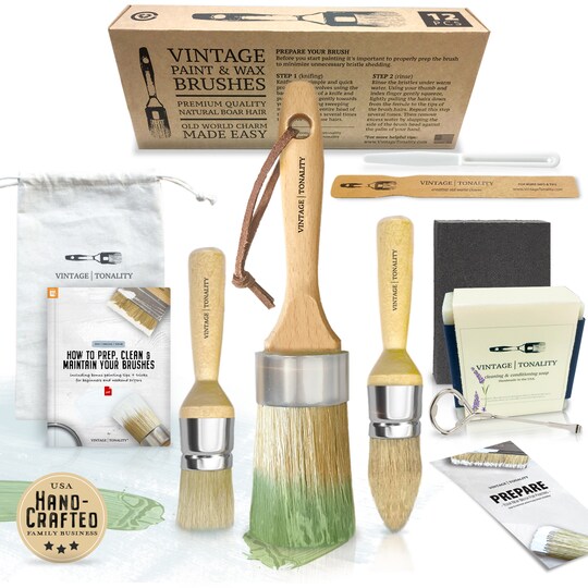 3 PCS Signature Chalk Paint Brush Set, Chalk Paint Brush for Furniture Painting or Waxing, Includes 3 Brushes + Extras, Large and Small DIY Painting Projects, Vintage Tonality
